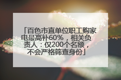 百色市直单位职工购家电最高补60％，相关负责人：仅200个名额，不会严格筛查身份