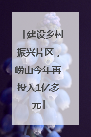 建设乡村振兴片区，崂山今年再投入1亿多元